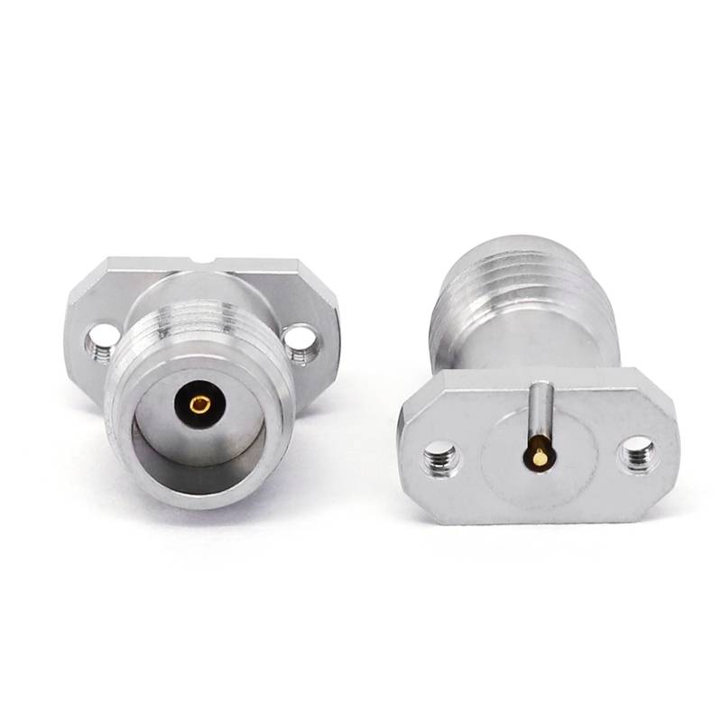 1.85mm Female Solderless PCB Connector with 2 Hole Flange for CPW/Microstrip, DC - 67GHz