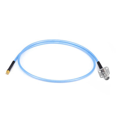 SMA 4 hole Flange Female to GPO(SMP) Right Angle Female Cable Assembly | 086" Semi-Flexible Coax Cable with FEP Jacket | DC - 18GHz