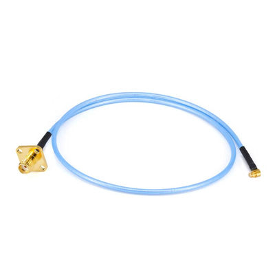 SMA 4 hole Flange Female to GPO(SMP) Right Angle Female Cable Assembly | 086" Semi-Flexible Coax Cable with FEP Jacket | DC - 18GHz
