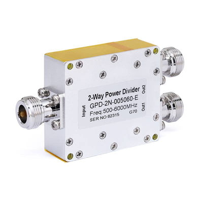 2-Way N Power Divider From 0.5 GHz to 6 GHz Rated at 30 Watts