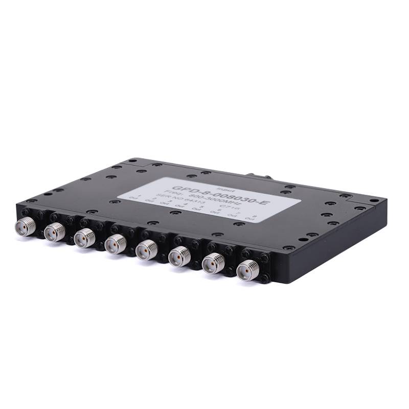 8-Way SMA Power Divider From 0.8 GHz to 3 GHz Rated at 20 Watts
