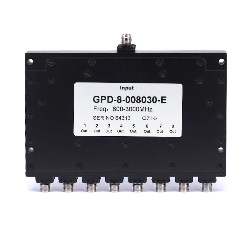 8-Way SMA Power Divider From 0.8 GHz to 3 GHz Rated at 20 Watts