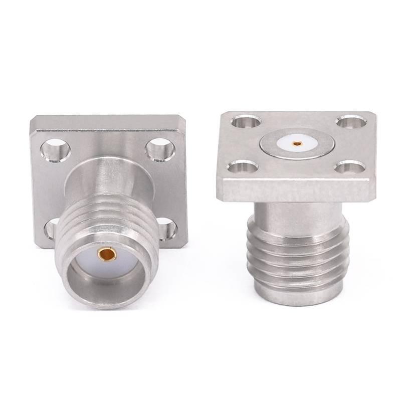 SMA Female Connector Field Replaceable with 4 Hole Flange, Hole Spacing 6.35mm, Acceptable Pin Diameter 0.51mm, DC-26.5GHz