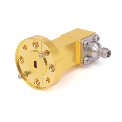 WR-10 to 1.0mm Female Right Angle Waveguide to Coax Adapter with FUGP900 Flange | 73.8-112GHz