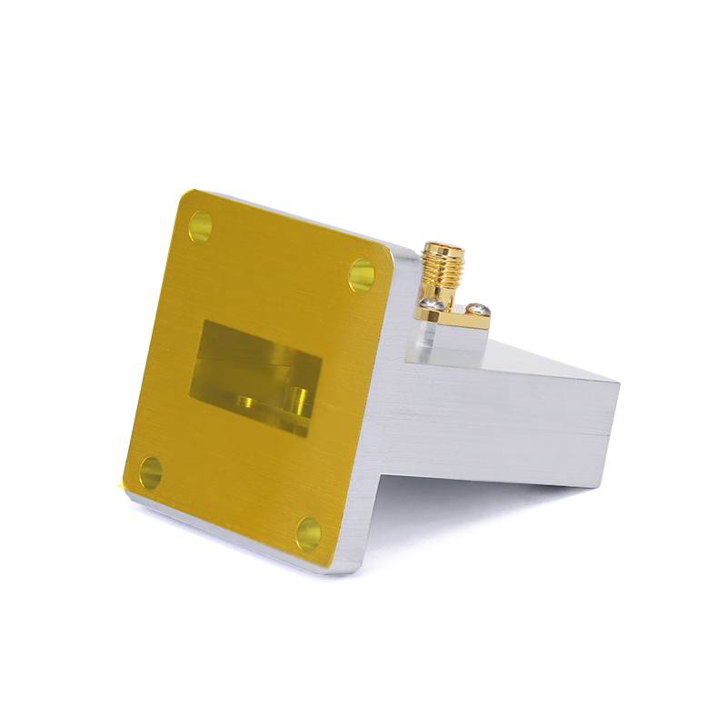 WR-90 to SMA Female Right Angle Waveguide to Coax Adapters with UBR100 Flange, 8.2 - 12.4GHz