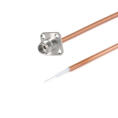 1.85mm 4-Hole Flange Female Connector to Trimmed Lead, 8.6mm Hole Spacing, Using .086” Semi-Rigid Coaxial Cable, DC to 67GHz