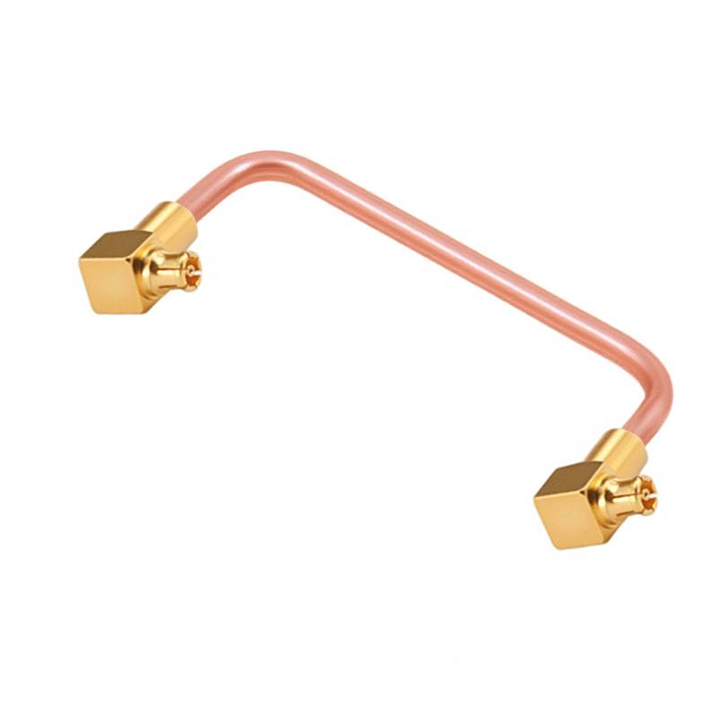 GPPO (mini-SMP) Right Angle Female to GPPO (mini-SMP) Right Angle Female Cable Assembly | .086" Semi-Rigid GUT-085 (Copper) Coax Cable  | DC - 40GHz