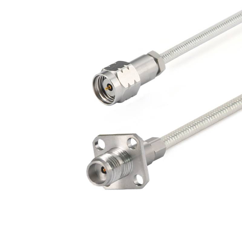 1.85mm Male to 1.85mm 4-hole Flange Female Cable Assembly | .086" Semi-Flexible Coax Cable Without FEP Jacket | DC - 67GHz