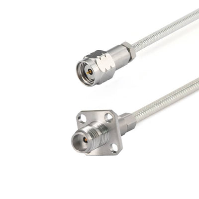 1.85mm Male to 1.85mm 4-hole Flange Female Cable Assembly | .086" Semi-Flexible Coax Cable Without FEP Jacket | DC - 67GHz