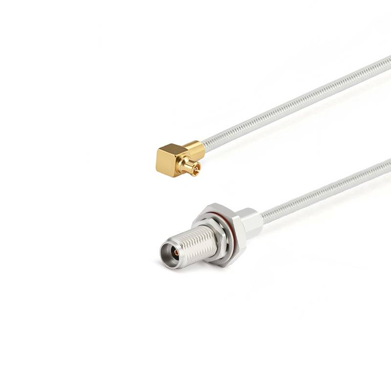 2.92mm Bulkhead Female to GPPO(Mini-SMP) Right Angle Female Cable Assembly | .086" Semi-Flexible Coax Cable Without FEP Jacket | DC - 40GHz