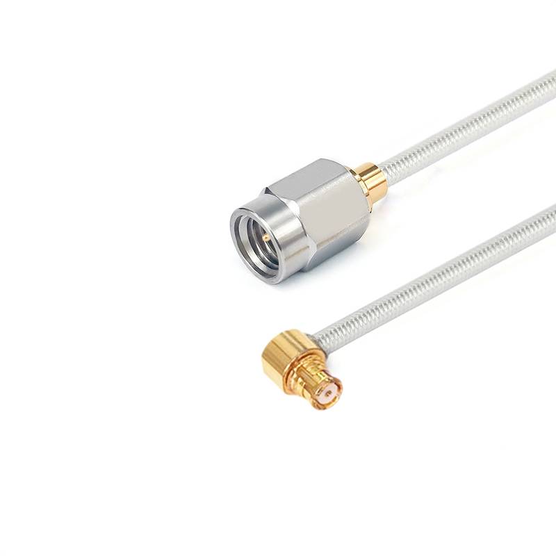 SSMA Male to GPO(SMP) Right Angle Female Cable Assembly | .086" Semi-Flexible Coax Cable Without FEP Jacket | DC - 18GHz