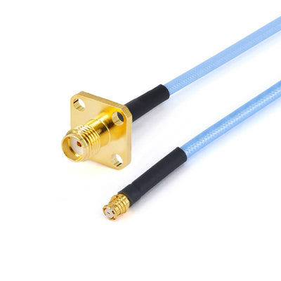 SMA Female with 4 Hole Flange to GPO (SMP) Female Cable Using .086" Semi-flexible Coax with FEP Jacket, DC - 18GHz