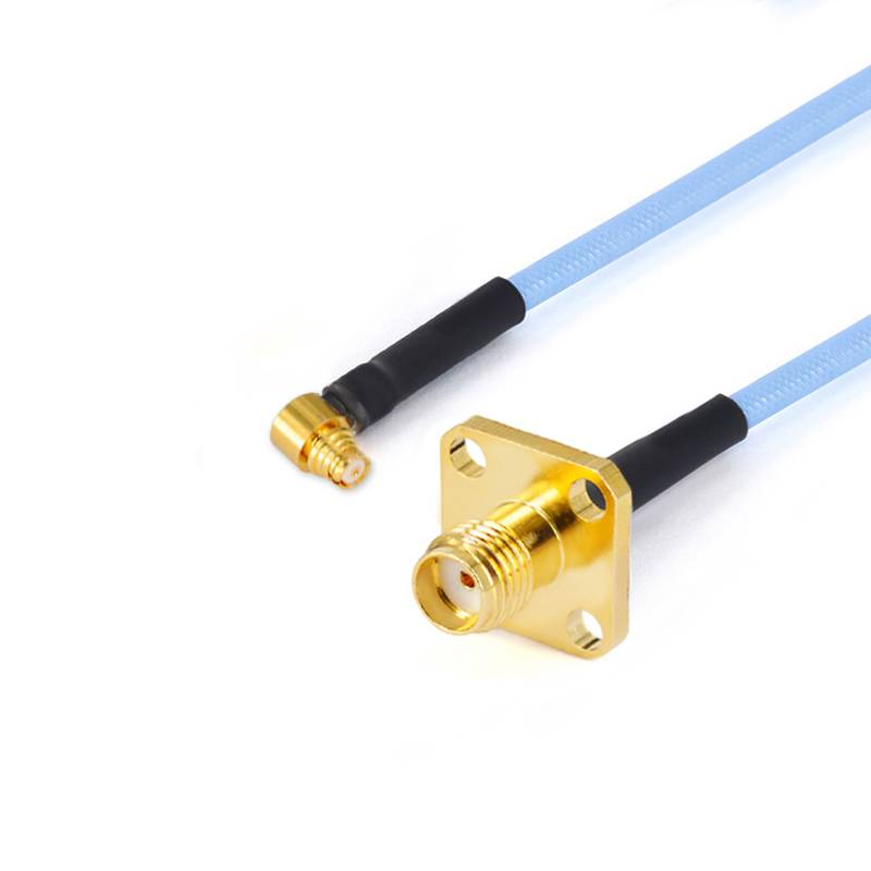 SMA 4 hole Flange Female to GPO(SMP) Right Angle Female Cable Assembly | 086" Semi-Flexible Coax Cable with FEP Jacket | DC - 18GHz