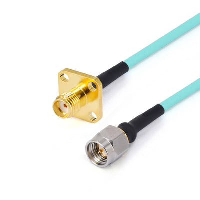 SMA Male to SMA 4 Hole Flange Female Cable Assembly | RG-405SS Flexible Coax Cable | DC - 18GHz