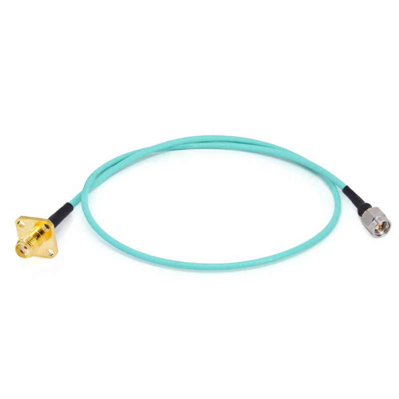 SMA Male to SMA 4 Hole Flange Female Cable Assembly | RG-405SS Flexible Coax Cable | DC - 18GHz