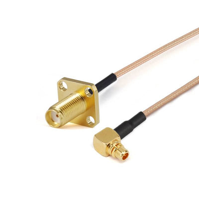 SMA Female with 4 Hole Flange to MMCX Male Right Angle Cable Using RG178 Flexible Coax, DC - 3GHz