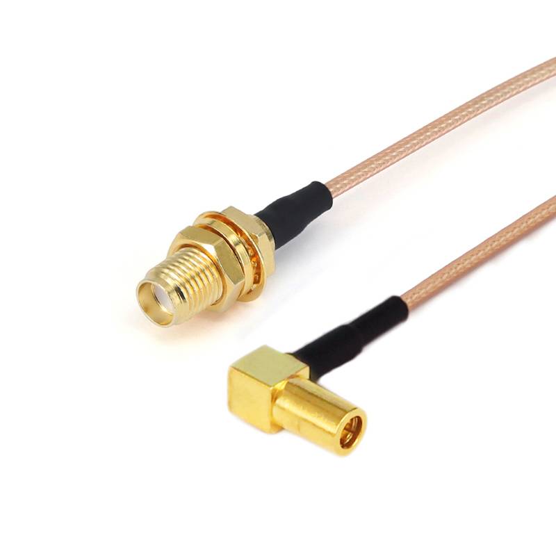 SMA Female Bulkhead Mount to SSMB Female Right Angle Cable Using RG178 Flexible Coax, DC - 3GHz