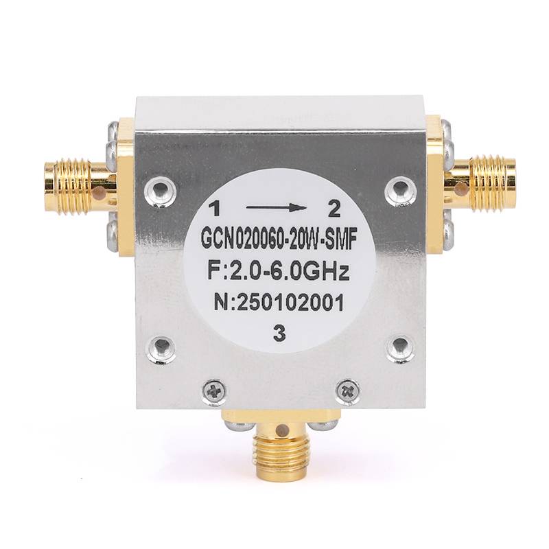 Circulator with 15dB Isolation from 2GHz to 6GHz, 20 Watts and SMA Female