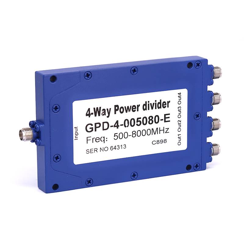 4-Way SMA Power Divider From 0.5 GHz to 8 GHz Rated at 20 Watts