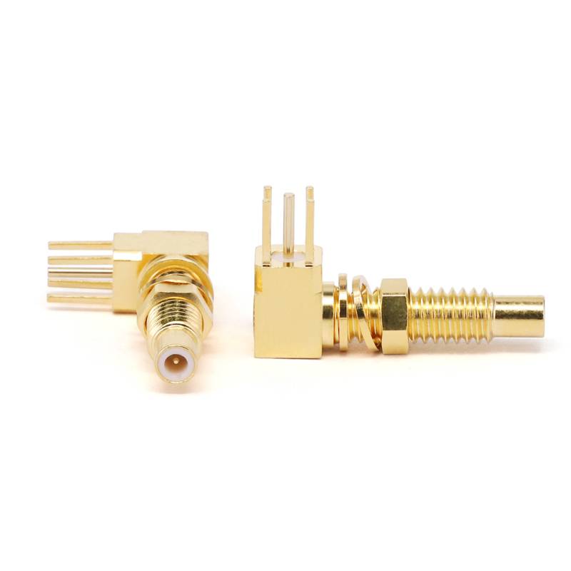 SSMC Male Bulkhead Mount Connector for PCB with Right Angle,  DC - 6GHz