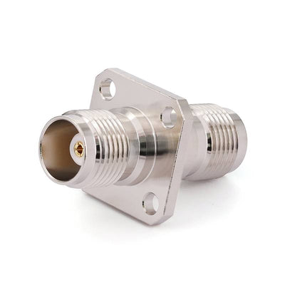 TNC Female–Female RF Adapter | 4-Hole Flange Mount | Brass Body | Nickel Plated | DC– 6 GHz