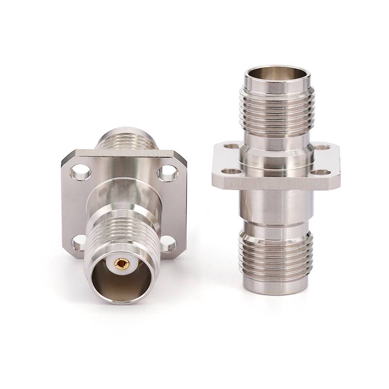 TNC Female–Female RF Adapter | 4-Hole Flange Mount | Brass Body | Nickel Plated | DC– 6 GHz