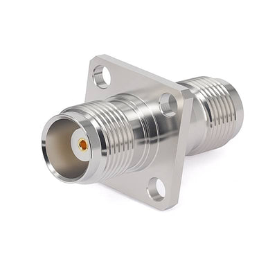 TNC Female–Female RF Adapter | 4-Hole Flange Mount | Brass Body | Tri-Alloy Plated | DC–18 GHz