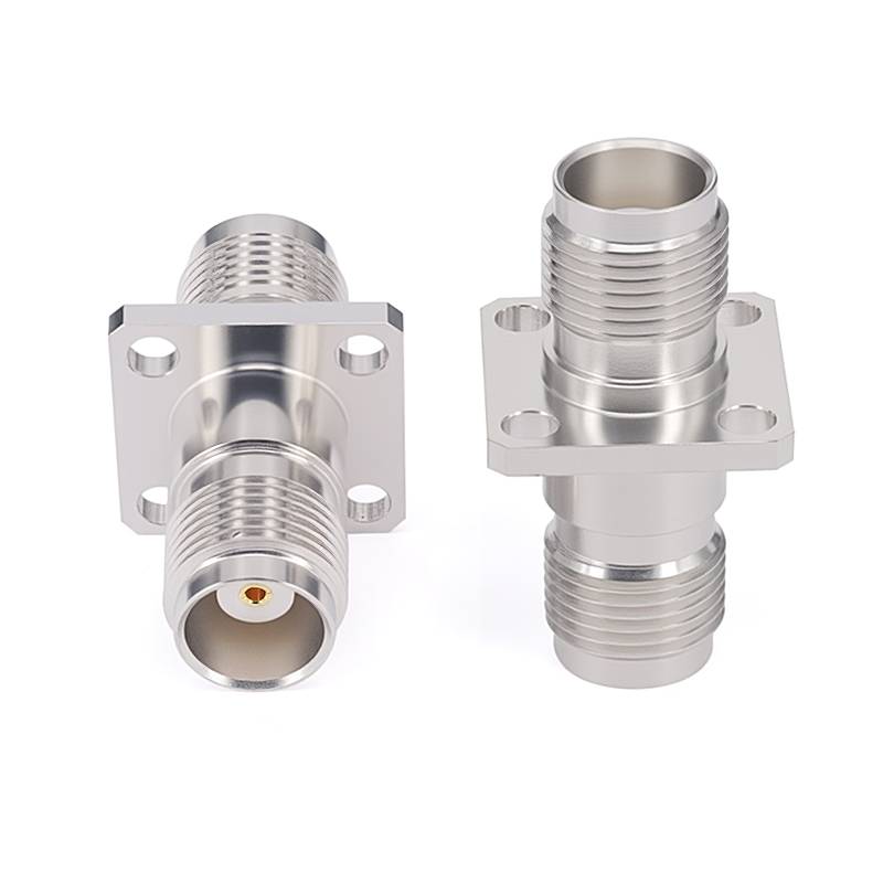 TNC Female–Female RF Adapter | 4-Hole Flange Mount | Brass Body | Tri-Alloy Plated | DC–18 GHz