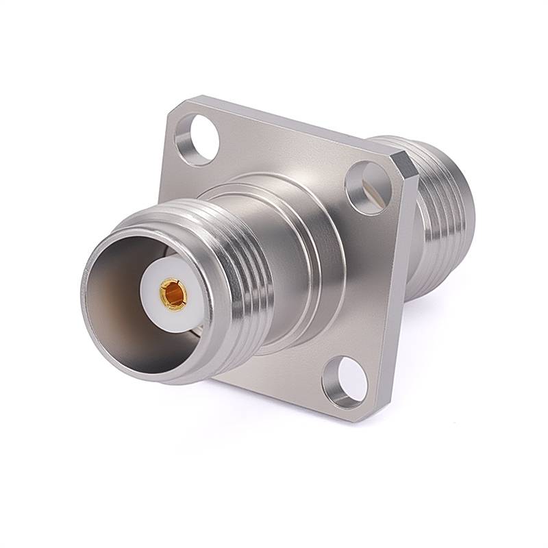 TNC Female–Female RF Adapter | 4-Hole Flange Mount | Stainless Steel | Passivated | DC–18 GHz