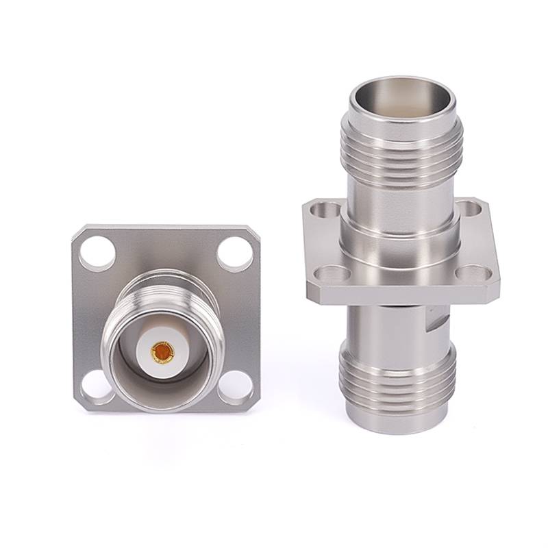 TNC Female–Female RF Adapter | 4-Hole Flange Mount | Stainless Steel | Passivated | DC–18 GHz