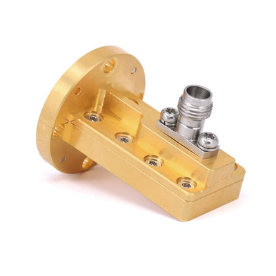 WR-19 to 1.85mm Female Right Angle Waveguide to Coax Adapters with UG-383/U Flange, 39.2 - 59.6GHz