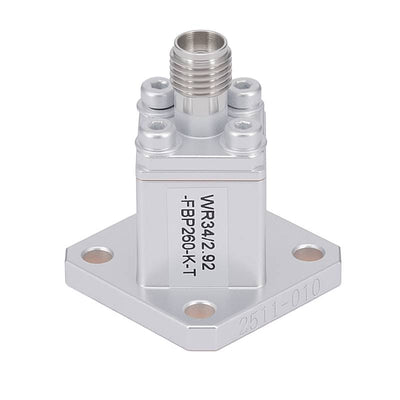 WR-34 to 2.92mm Female Straight Waveguide to Coax Adapter with FBP260 Flange | 21.7 - 33GHz | Material (Coating): Aluminum Alloy (Natural Color Conductive Oxidation)