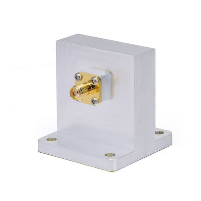 WR-90 to SMA Female Right Angle Waveguide to Coax Adapters with UBR100 Flange, 8.2 - 12.4GHz